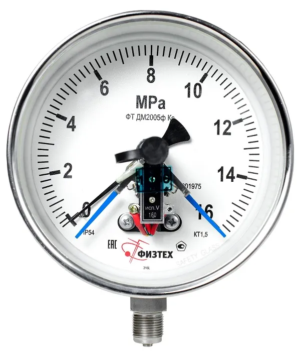 Вакуумметры, мановакуумметры, манометры электроконтактные коррозионностойкие ДВ2005ф Кс, ДА2005ф Кс, ДМ2005ф Кс (Диаметр: 160 мм)