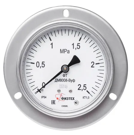 Вакуумметры, мановакуумметры, манометры виброустойчивые ДВ8008-ВУф, ДА8008-ВУф, ДМ8008-ВУф (Диаметр: 100 мм)