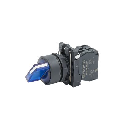 Переключатель  на 2 положения с фиксацией и подсветкой, синий, 1NO, 220V AC/DC, IP65, пластик