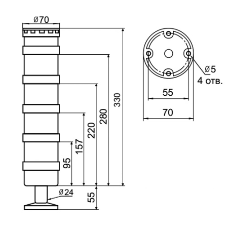Светосигнальная колонна INNOCONT TL70B-024-BGYR-55